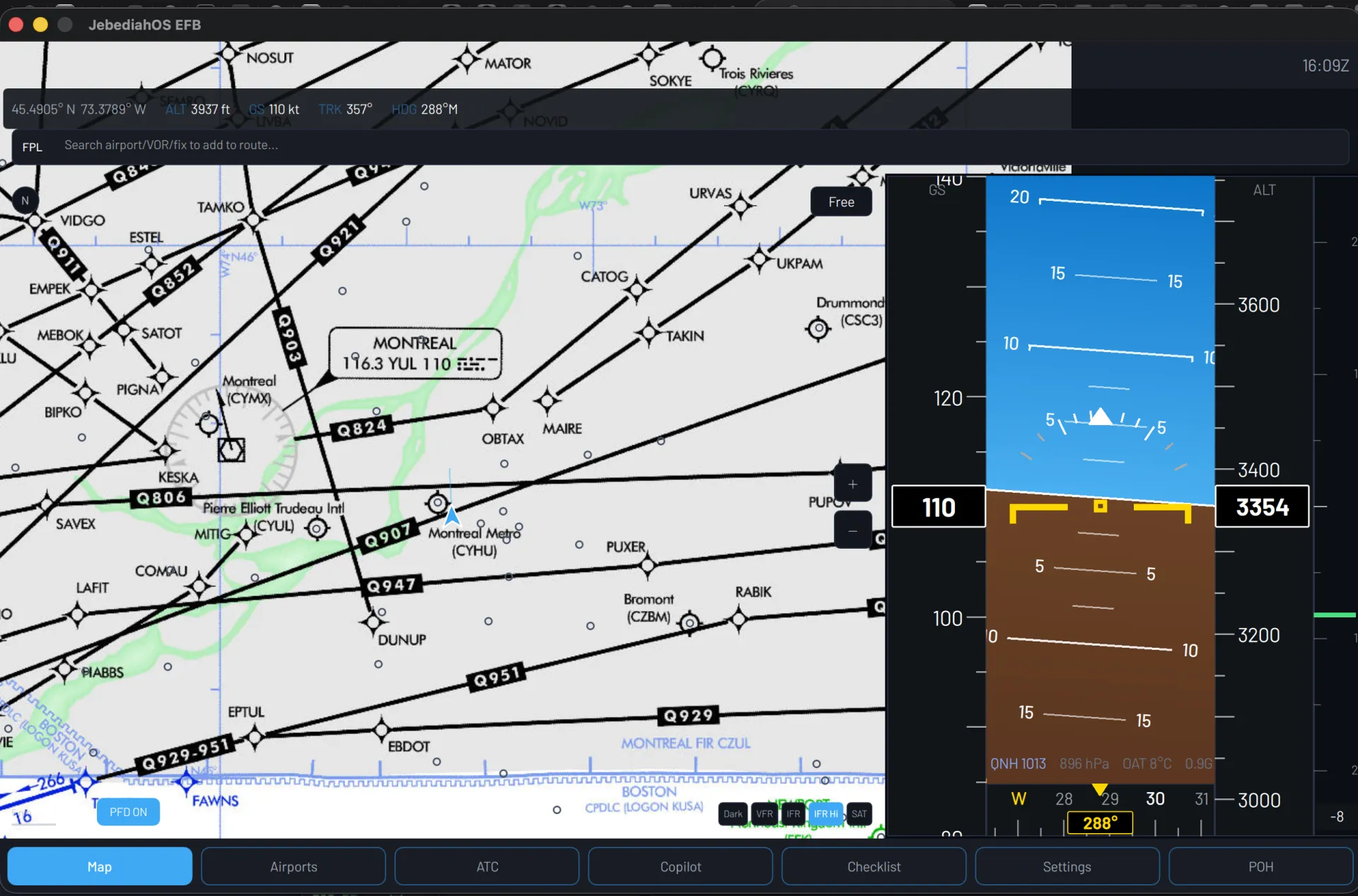 IFR enroute chart — Montreal waypoints and navaids